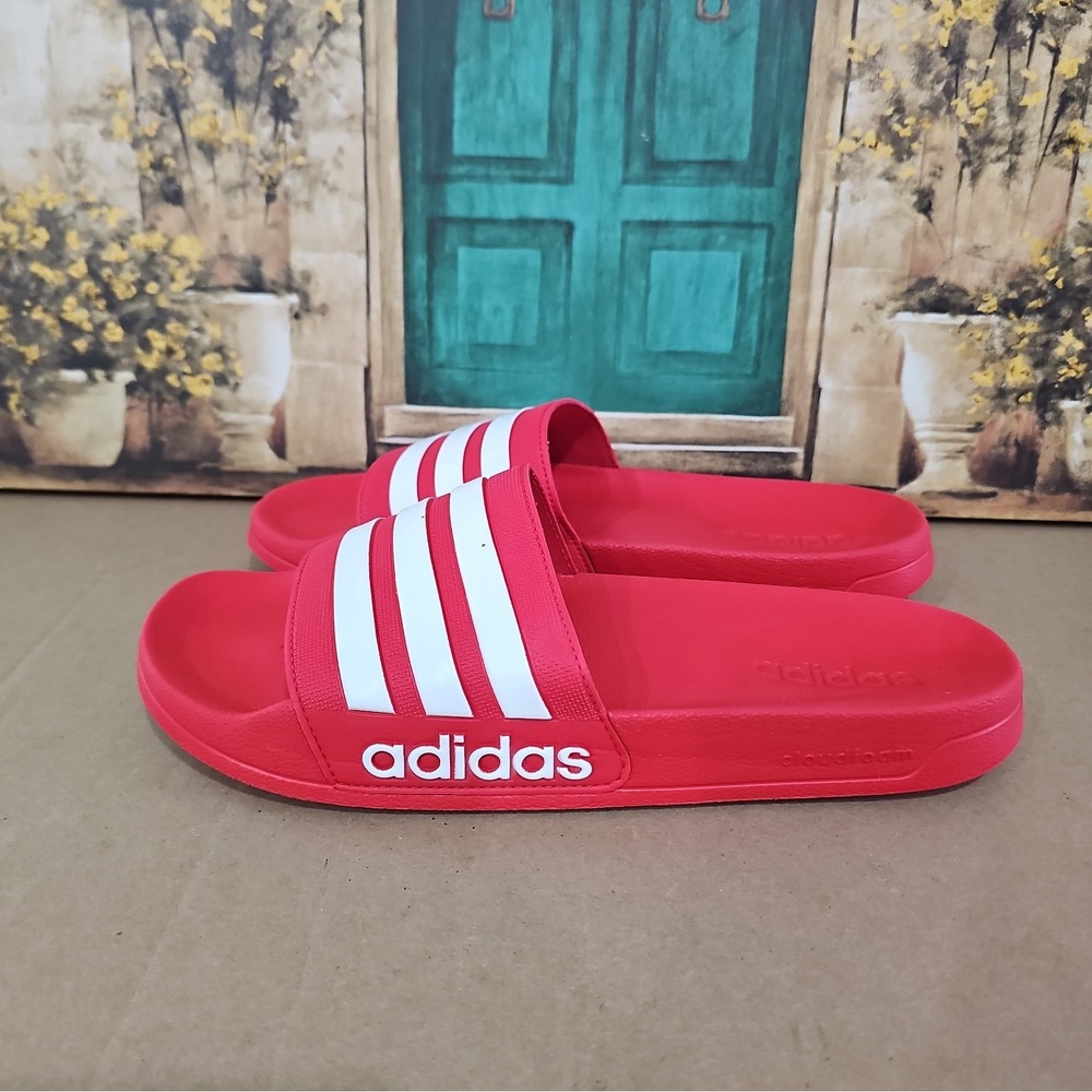 Adidas Adilette Cloudfoam Slides Red White Size 12 Men's Slip-On Sandals